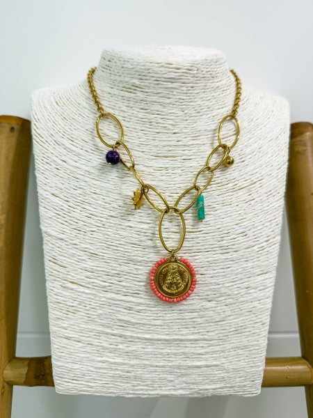 COLLAR ESLABONES VIRGEN DEL ROCÍO CORAL